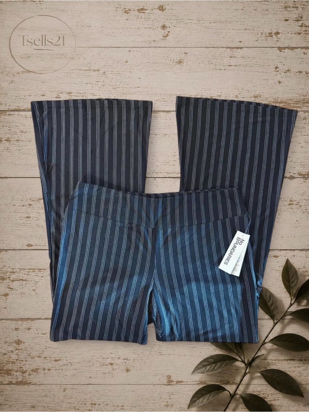 NWT No Boundaries Black Pinstripe Flare Pants - Size XXL